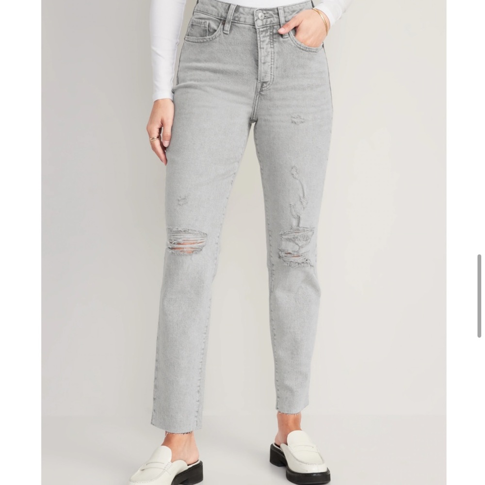 High-Waisted Button-Fly OG Straight Ripped Gray Cut-Off Jeans size 10 women